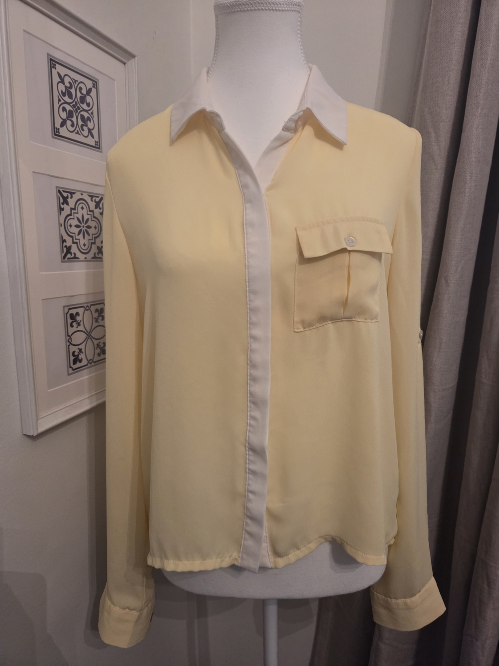 Y2K UK2LA Clueless Yellow Colorblock 2000s Blouse -19" Pit To Pit
